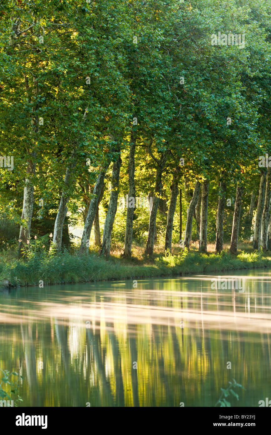 France, Languedoc-Rousillon, Canal du Midi.  The Canal du Midi in Southern France connects the Garonne River to the Etang de Stock Photo