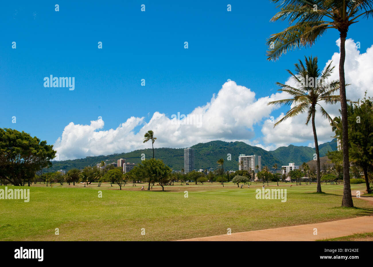 Honolulu Hawaii Golfing At Local Ala Wai Golf Course With Honolulu City 
