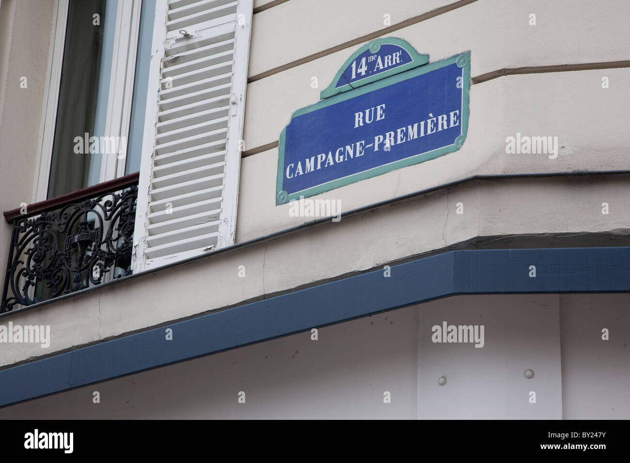 Campagne-Premiere Street Sign on wall in Paris, France Stock Photo