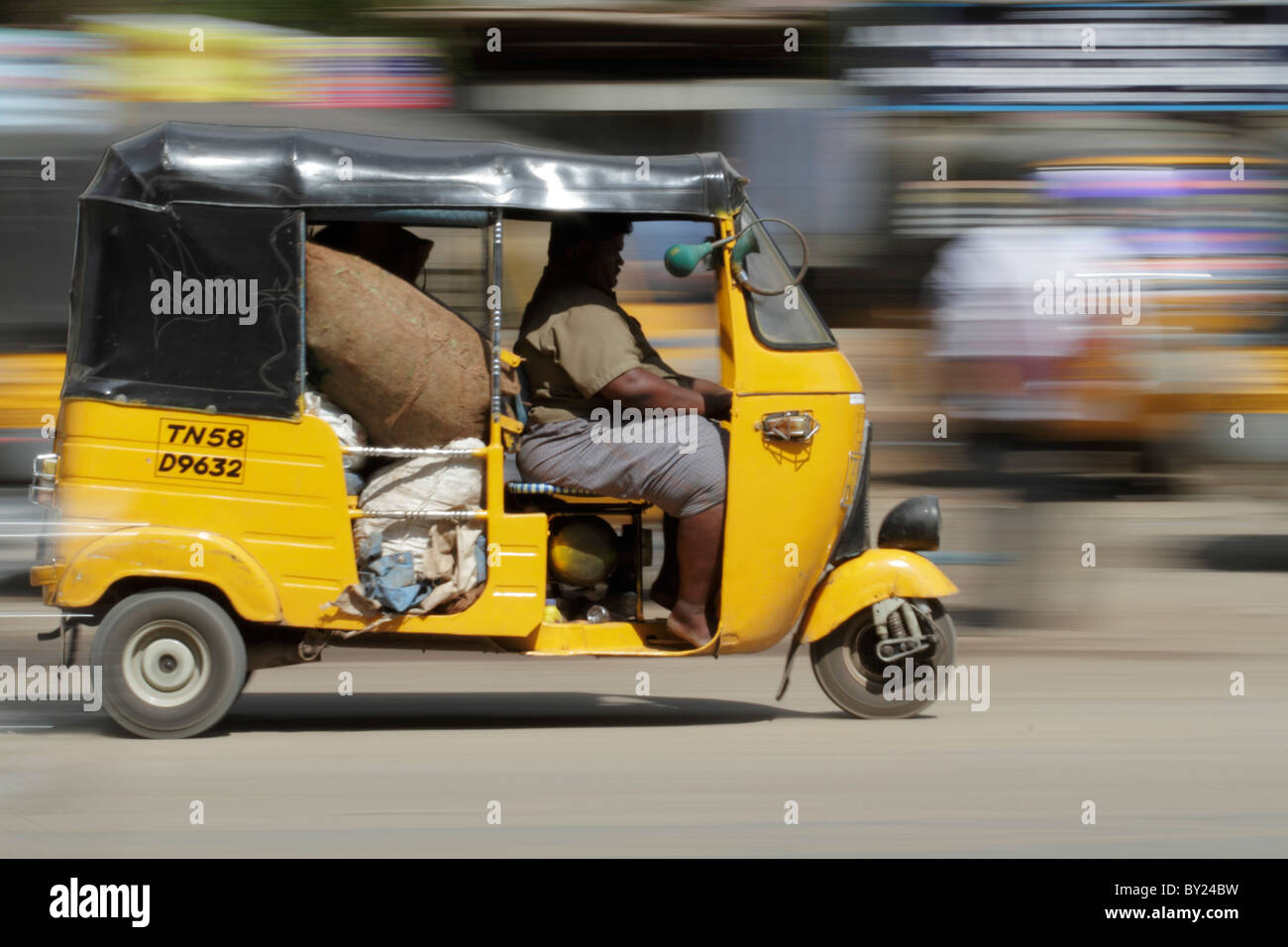 India, Tamil Nadu. Tuk-tuk (auto rickshaw) in Madurai. Stock Photo
