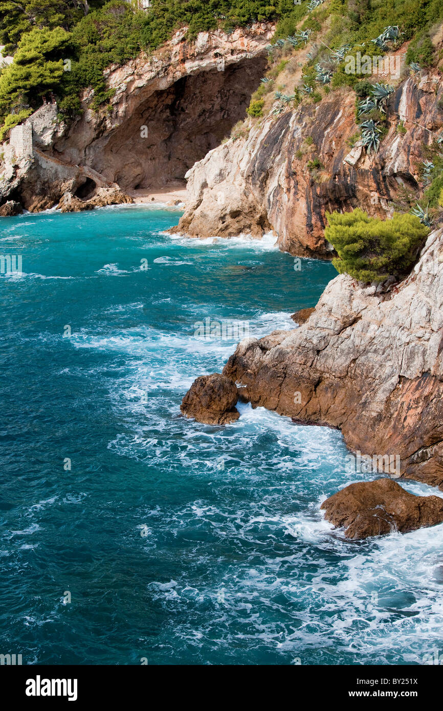 Scenic cliffs on the Adriatic Sea coastline in South Dalmatia, Croatia Stock Photo