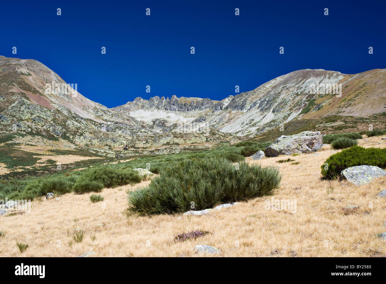 View from the path towards Lago de las Lomas, n the Fuentes Carriones mountain range in the Palencia province of northern Spain Stock Photo