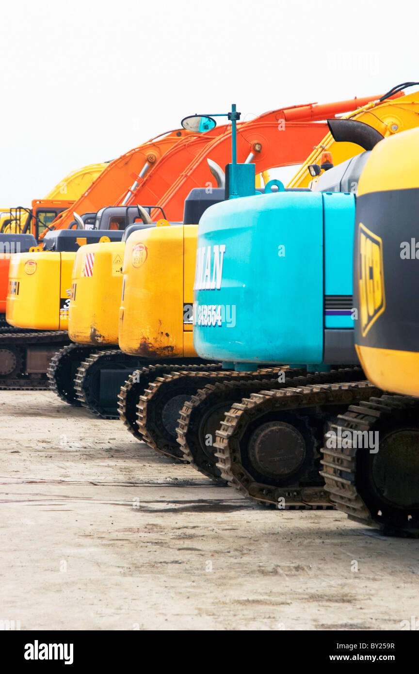 Diggers for sale on auction yard England UK. Stock Photo