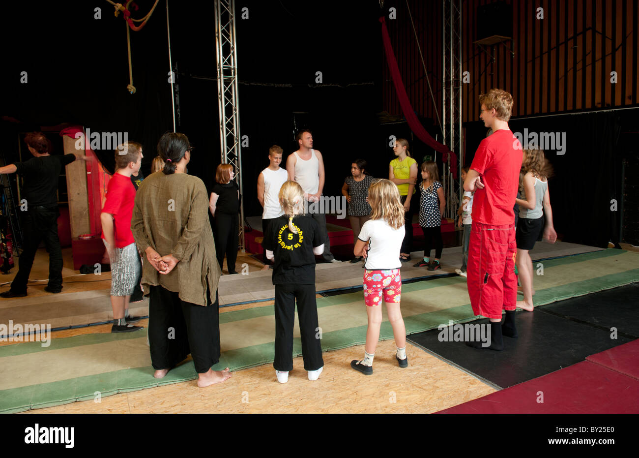Inside children and teens school for Circus performers with teachers doing exercises and learning in Arnhem Netherlands Stock Photo