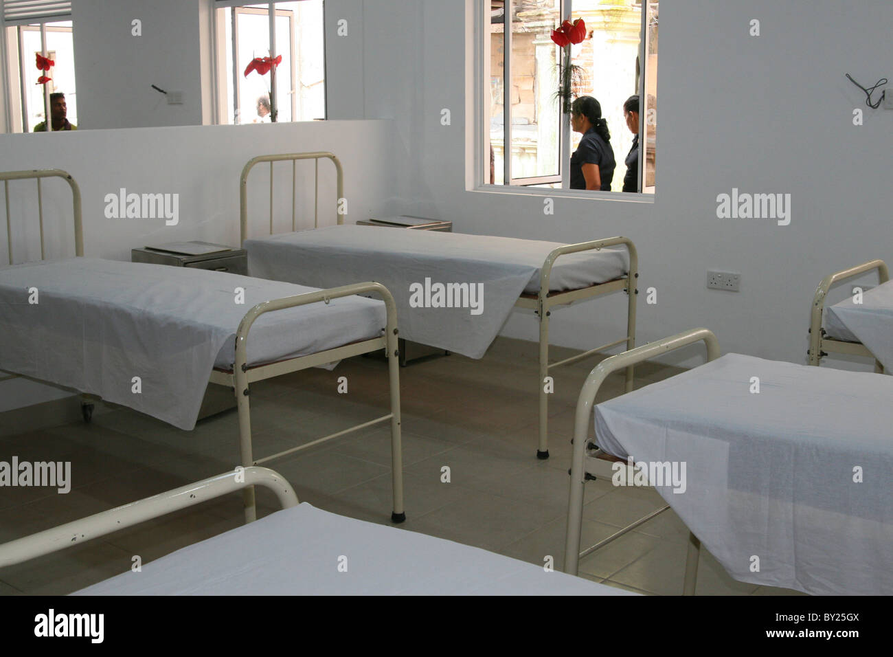 Hospital Beds at a Ward in a state run Provincial Hospital Sri Lanka at Mahamodera/Karapitiya Sri Lanka Stock Photo