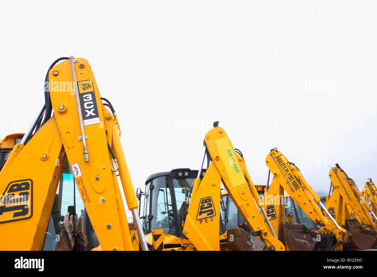 Diggers for sale on auction yard England UK Stock Photo Alamy