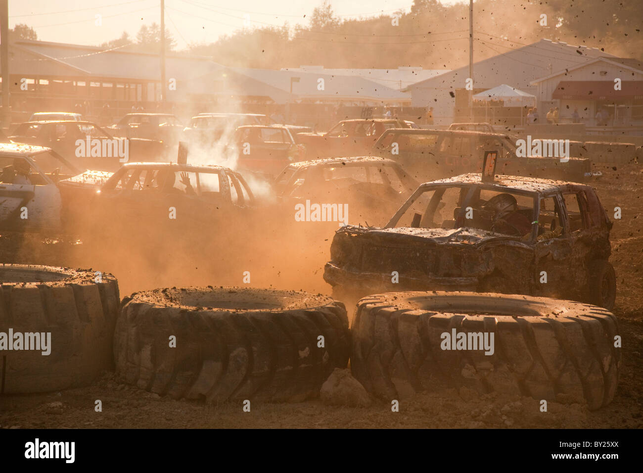 Demolition derby at county fair in PA Stock Photo Alamy