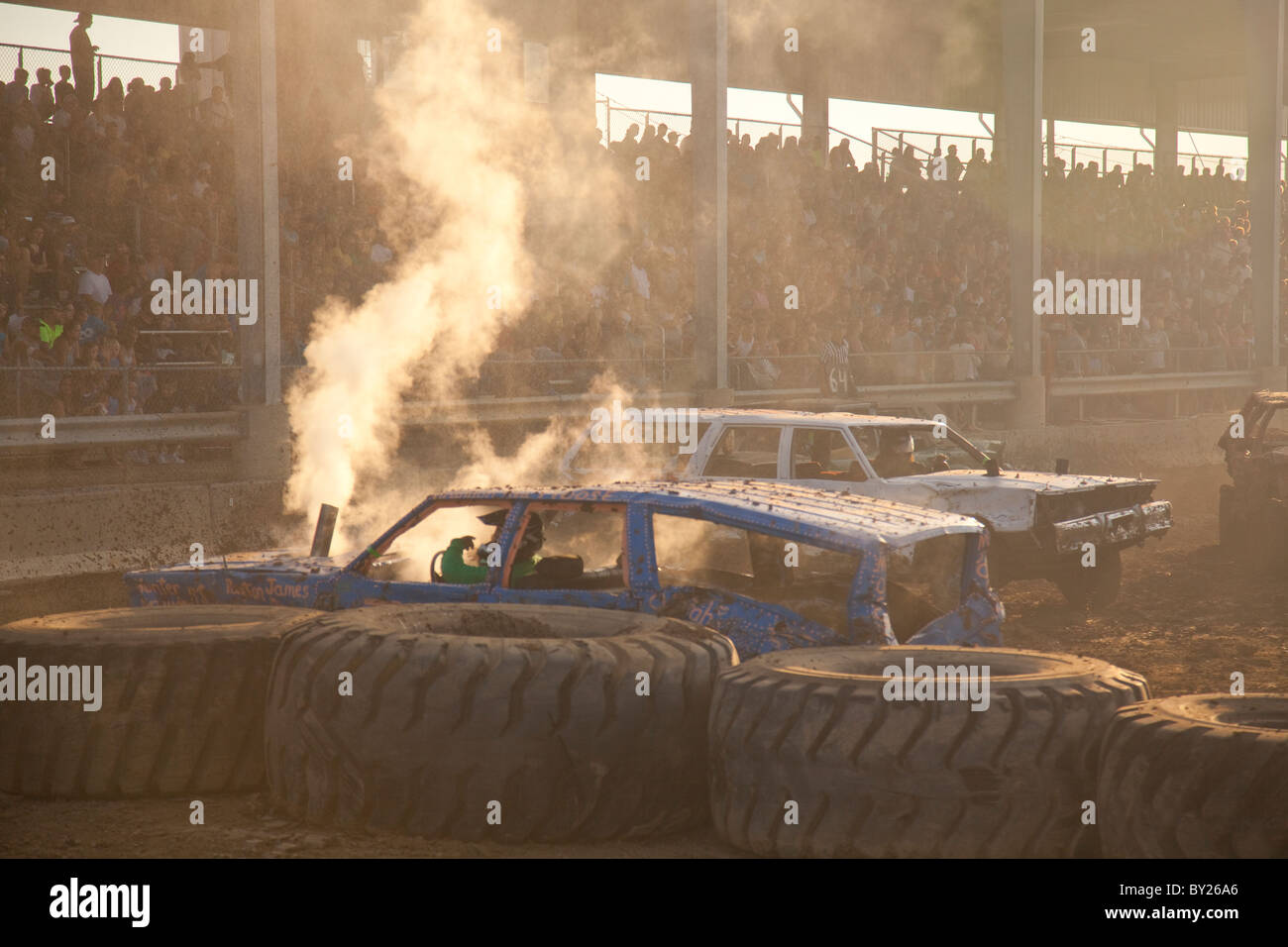 Demolition derby at county fair PA cars tires mud Stock Photo Alamy