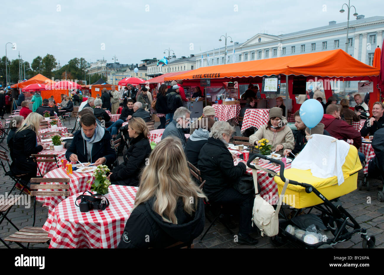 Helsinki Finland famous festival Herring Market on Waterfront tables