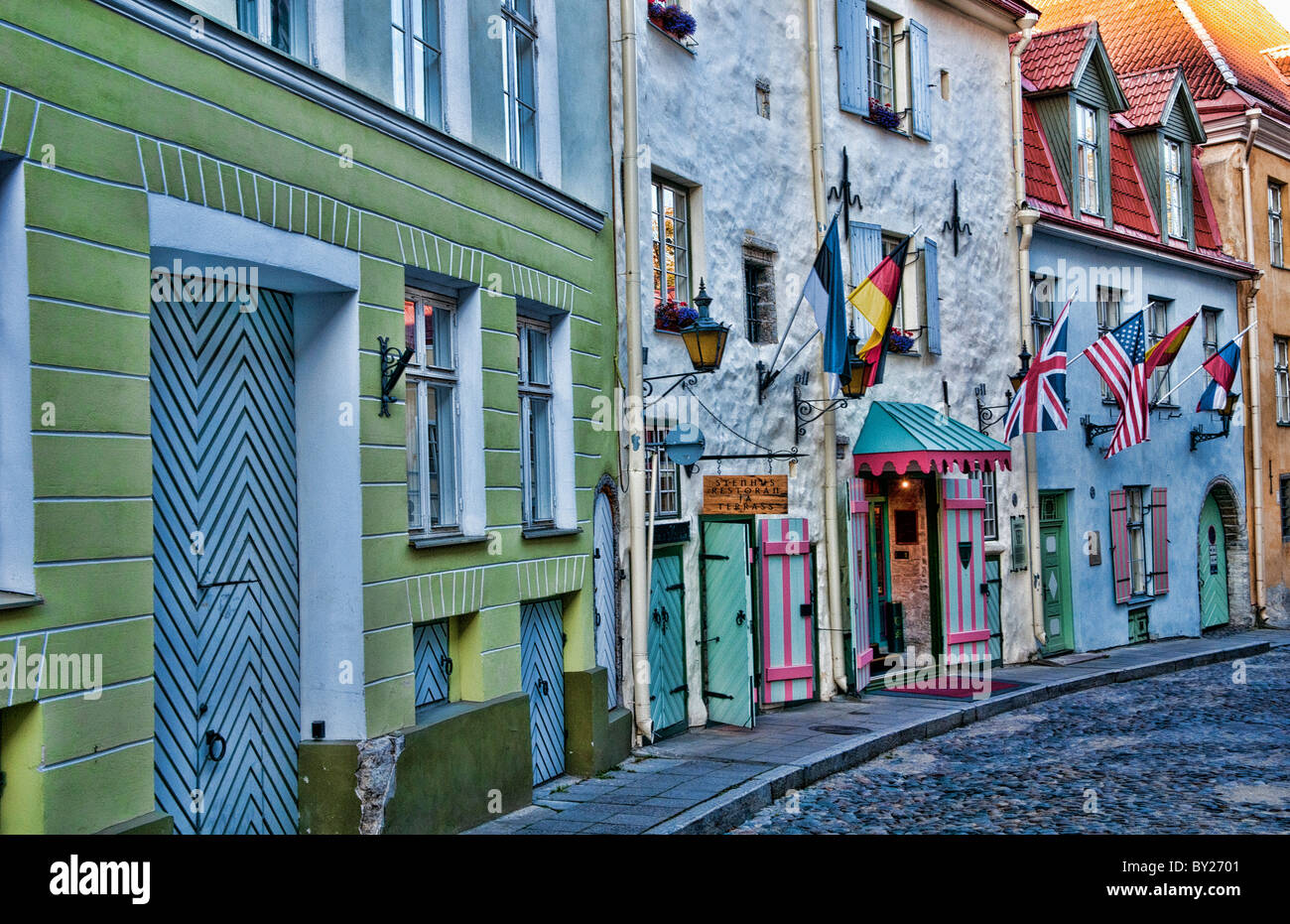 Tallinn Estonia Old Town Pastel Buildings Architecture In Main