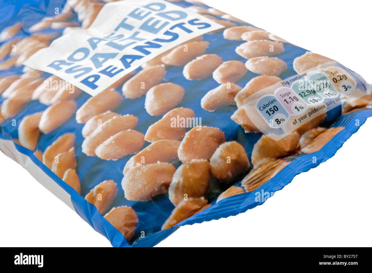 Bag of Salted Peanuts on a White Background Stock Photo