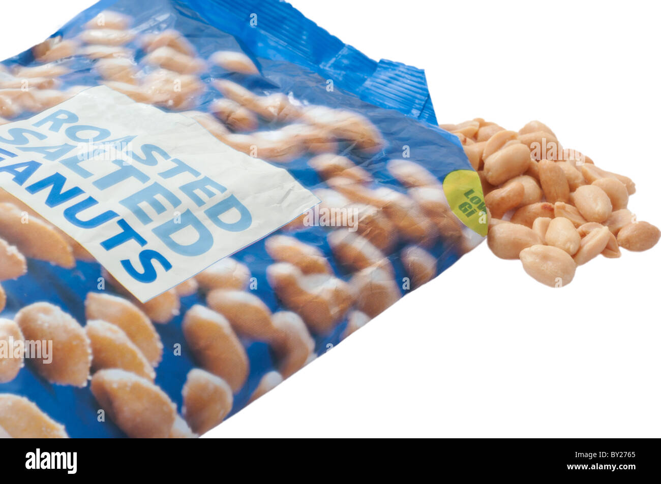 Bag of Salted Peanuts on a White Background Stock Photo