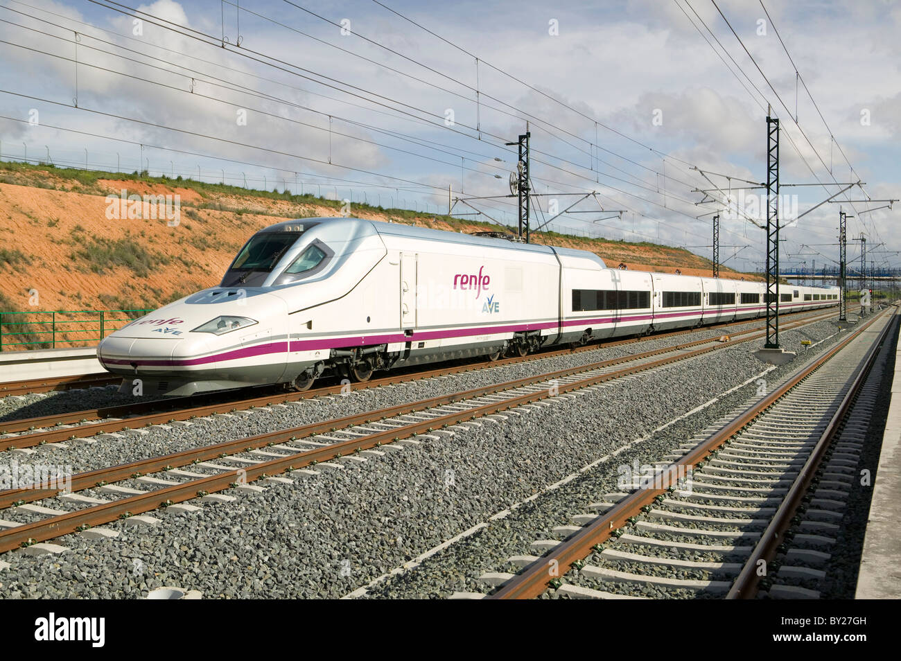 Ave renfe Spain Madrid Valencia train tranway rail speed transport voyager adif Stock Photo