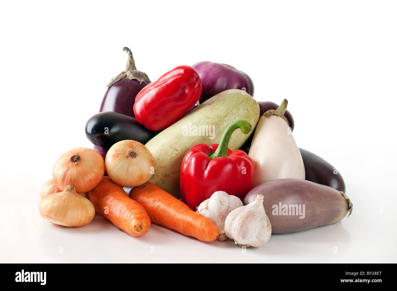 Assorted vegetables on white background Stock Photo Alamy
