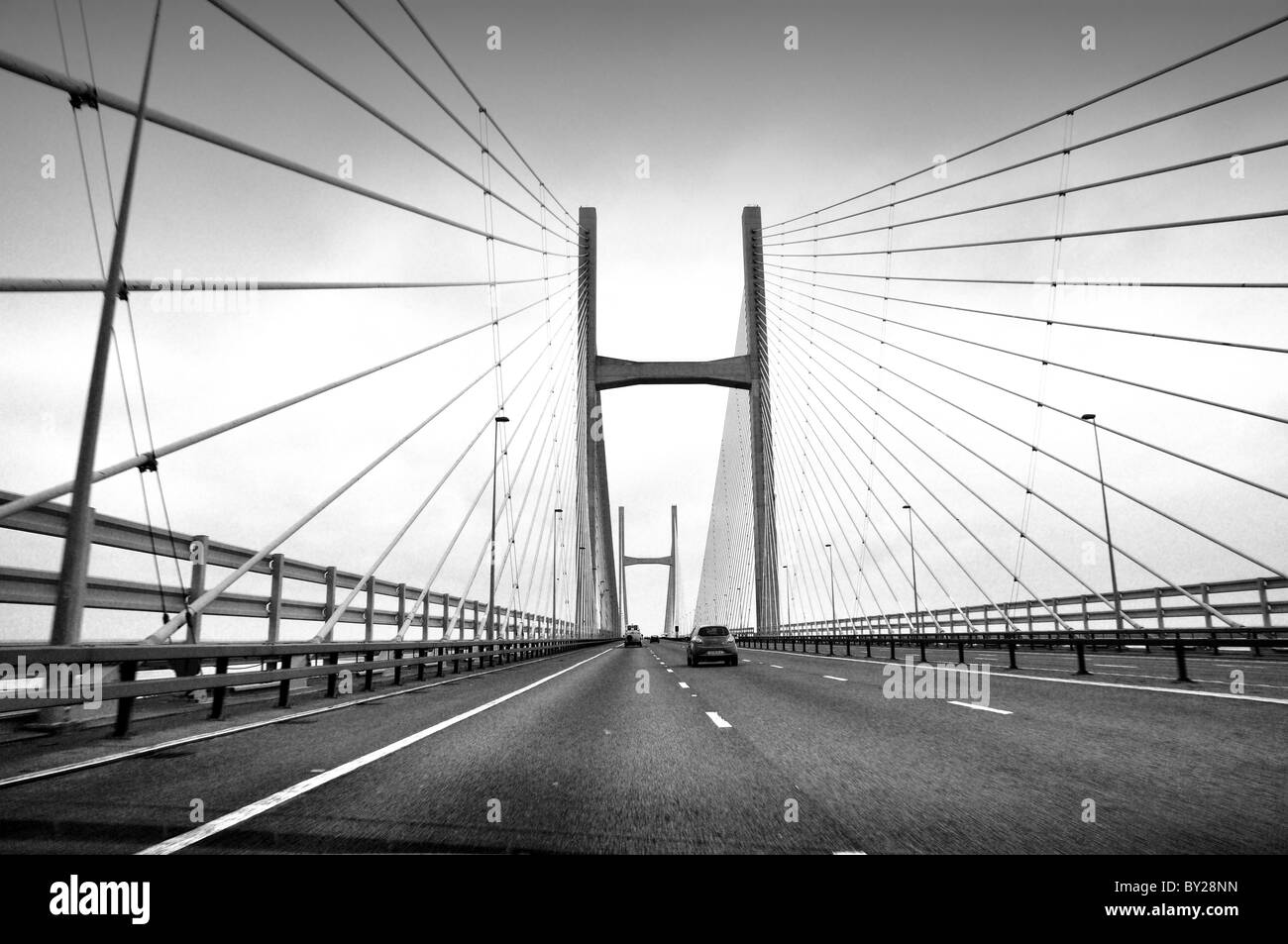 Severn Bridge from drivers viewpoint, England Wales UK Stock Photo