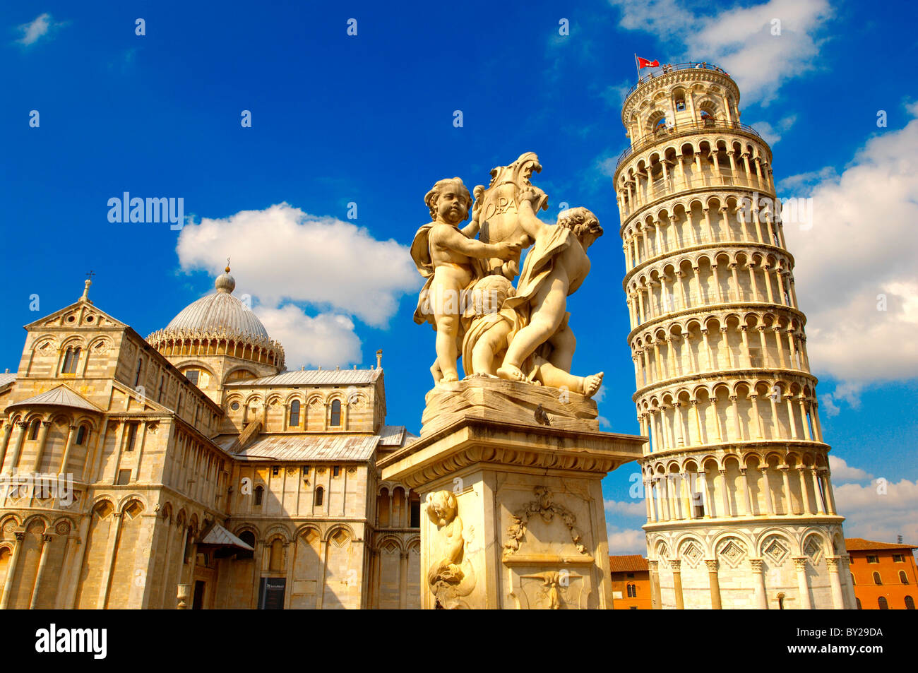 Catherderal and Leaning Tower - Piazza del Miracoli - Pisa - Italy Stock Photo