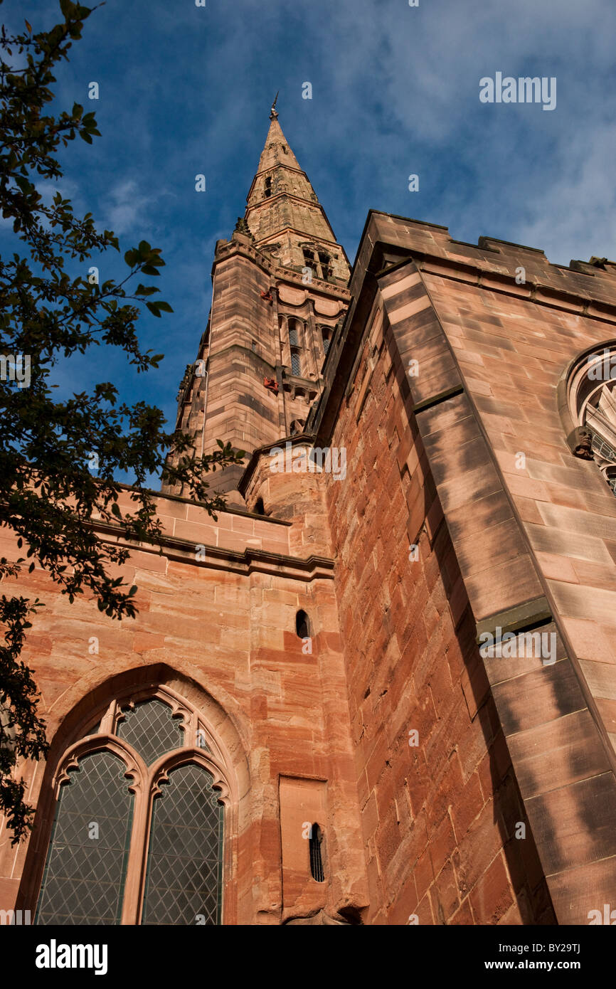 Trinity church spire taken from the side of the church in Priory Row Stock Photo