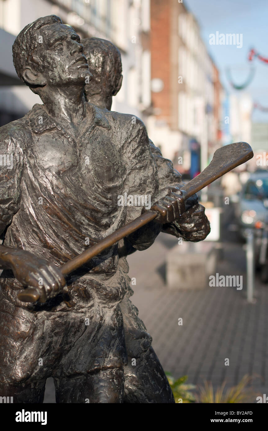 A Gaelic football sculpture on O'Connell street in Limerick city, Republic of Ireland Stock Photo