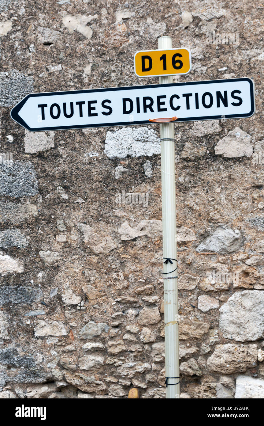 French 'Toutes Directions' (All Directions) road sign. Stock Photo