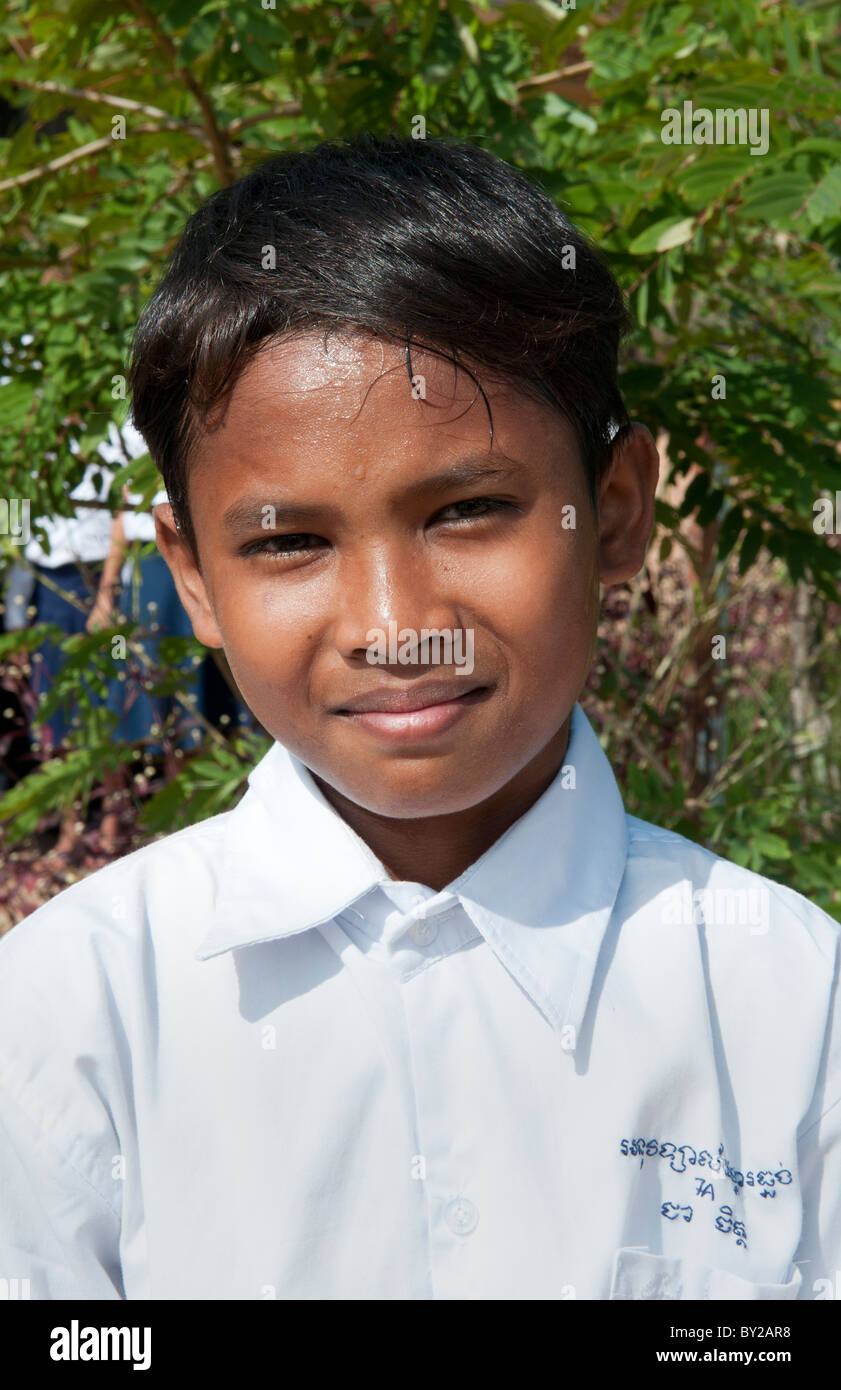 School boy in elementary school grade 3 near Siem Reap In Cambodia Asia