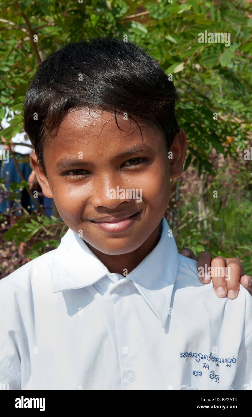 School boy in elementary school grade 3 near Siem Reap In Cambodia Asia