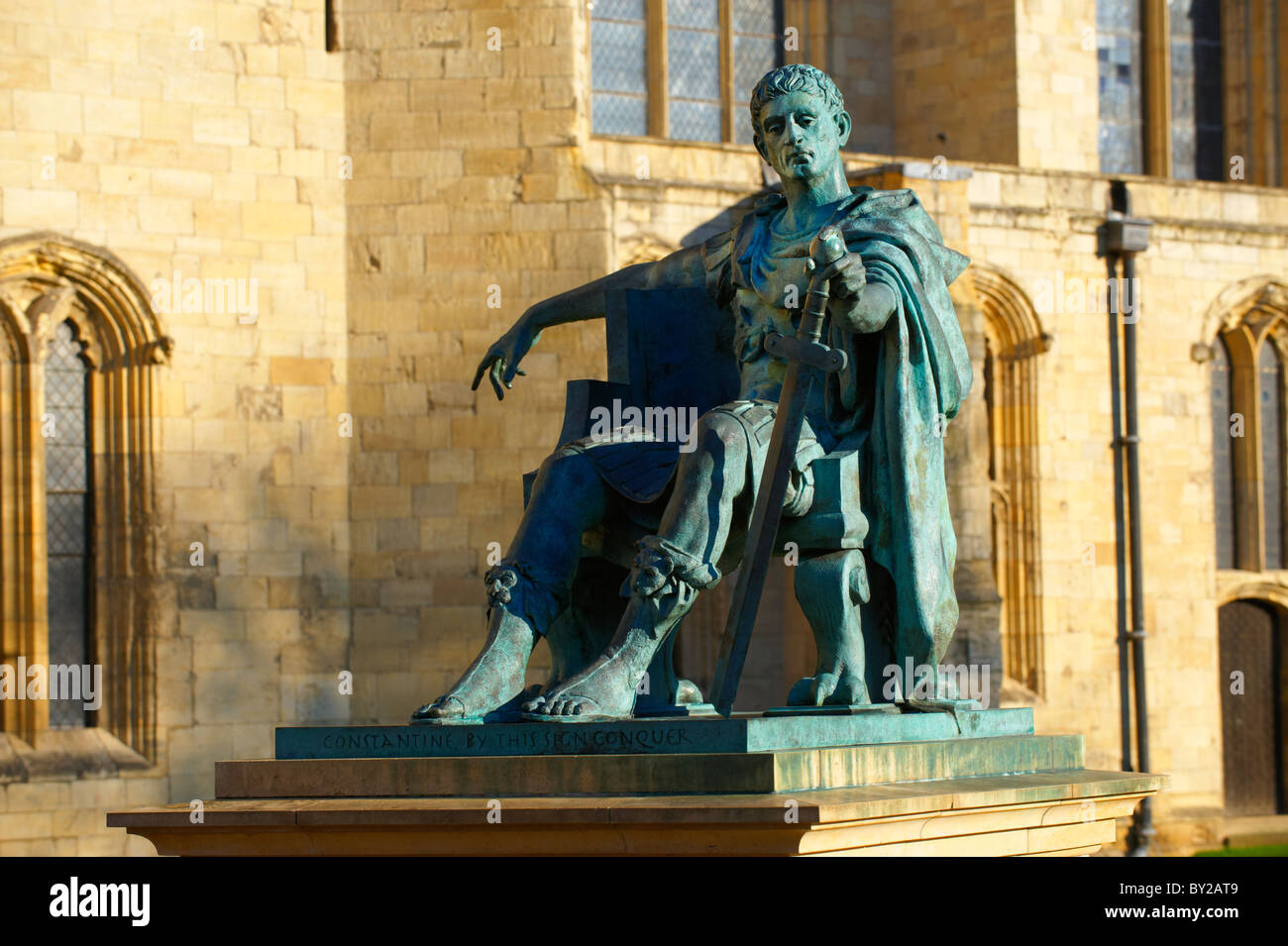 Statue of Emperor Constantine outside York Minster exterior, England Stock Photo