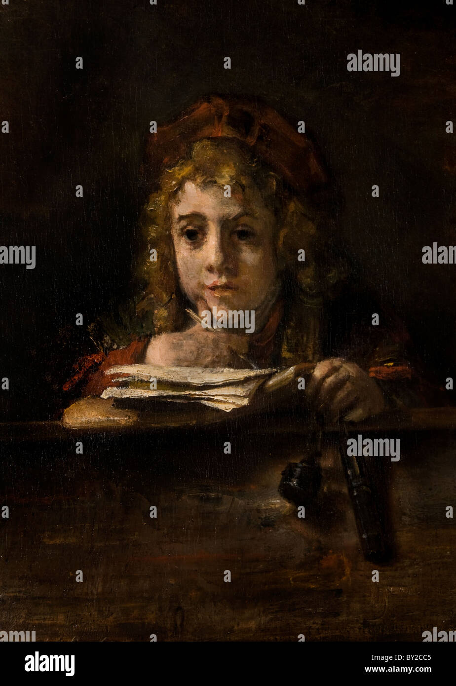 Rembrandt harmenszoon van rijn titus at his desk hires stock