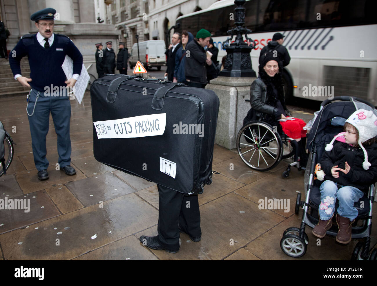 UK Uncut protest against government spending cuts outside Bank of England, London Stock Photo
