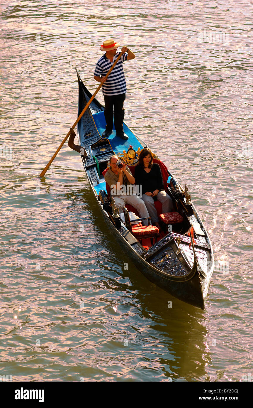 Gondola at the Rialto Bridge - Venice Italy Stock Photo