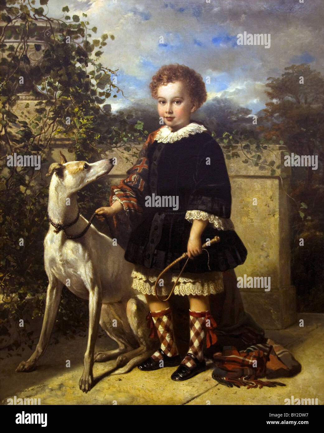 Nicolaas Pieneman Portrait of a boy with greyhound 1854 Dutch