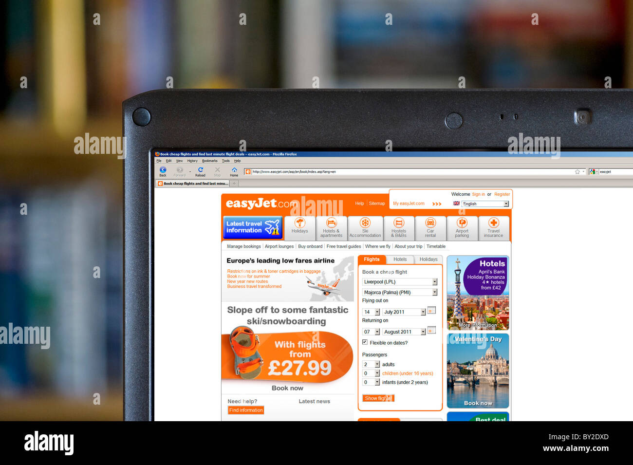 Booking a flight on the easyJet web site on a Laptop computer, UK Stock Photo