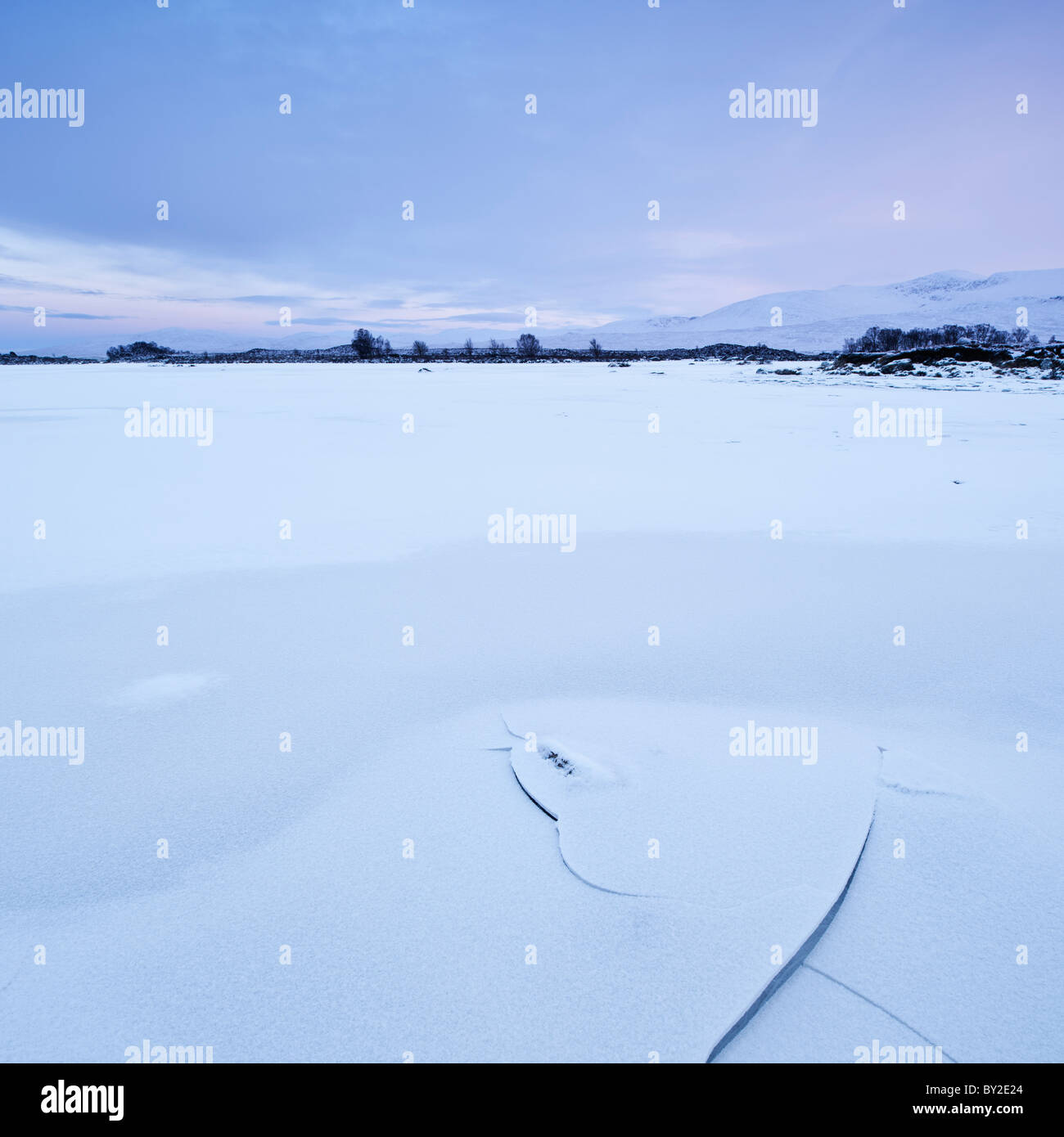 Frozen Loch Ba in winter, Rannoch Moor, Highland, Scotland Stock Photo