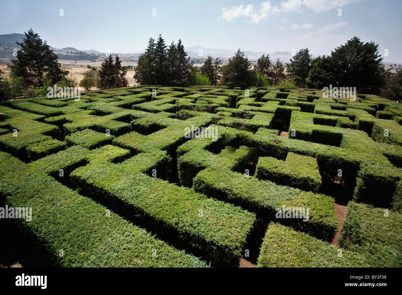 a plant labyrinth in Hacienda San Andres, Estado de Mexico, Mexico. Stock Photo