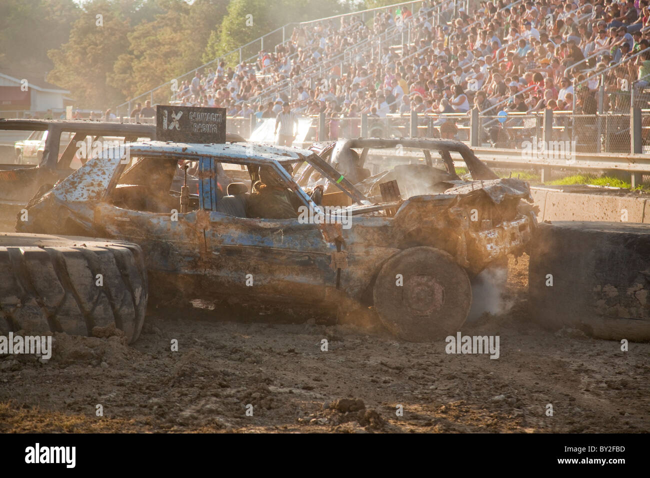 Demolition derby at county fair in PA Stock Photo Alamy
