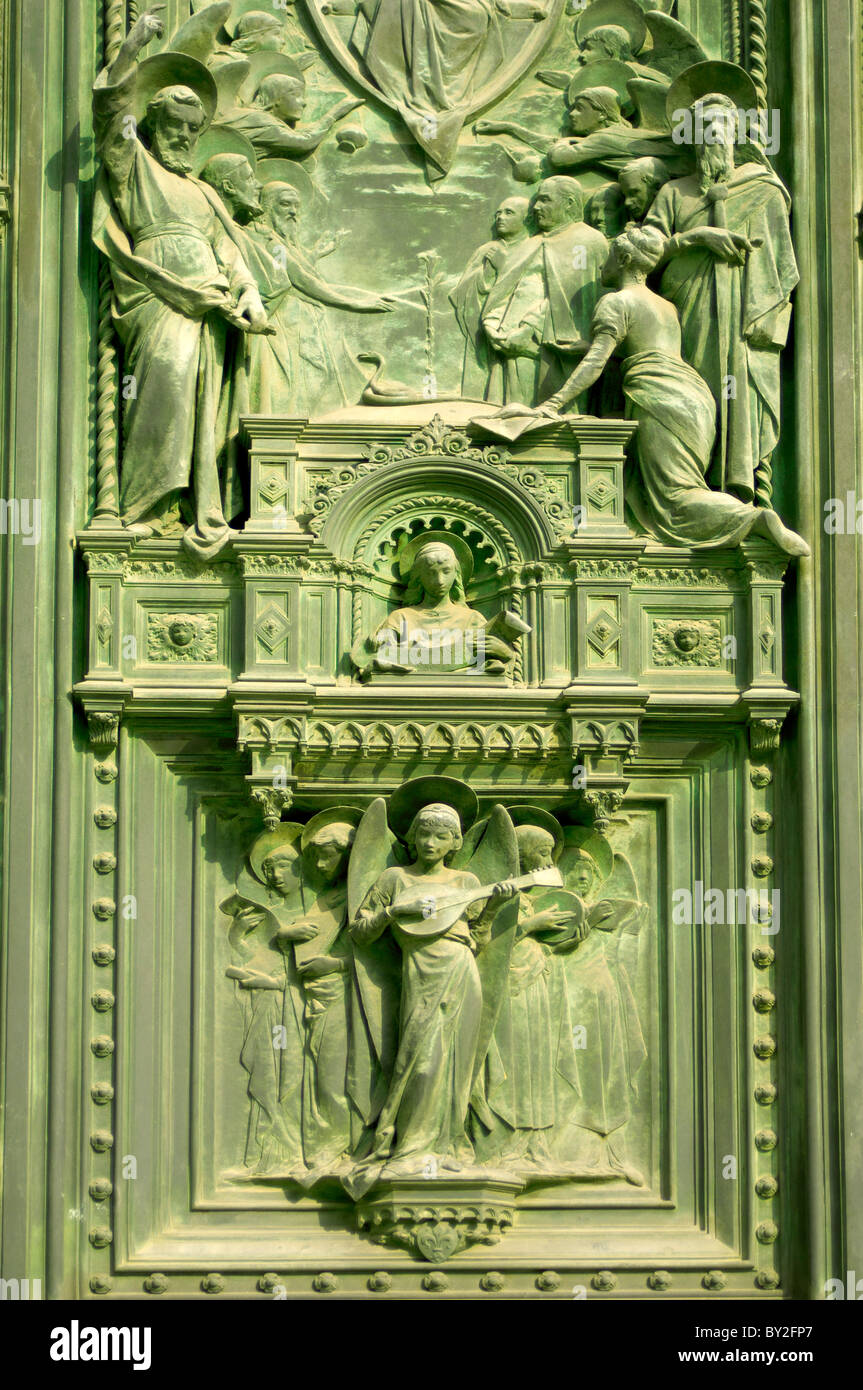 Close up of the bronze doors sculptures of the Florence Duomo