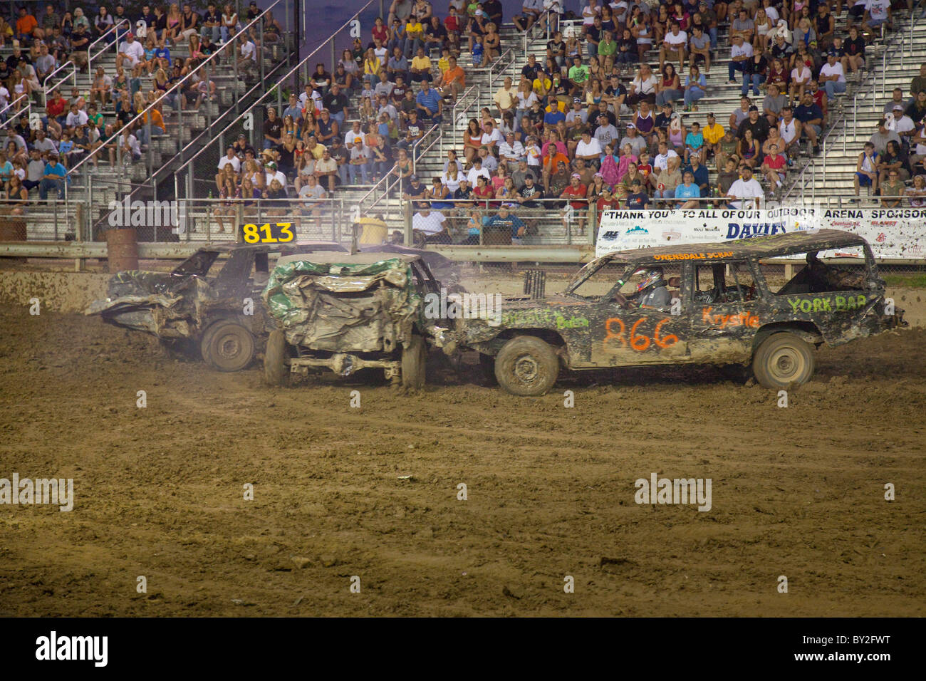 Demolition derby at county fair in PA Stock Photo Alamy