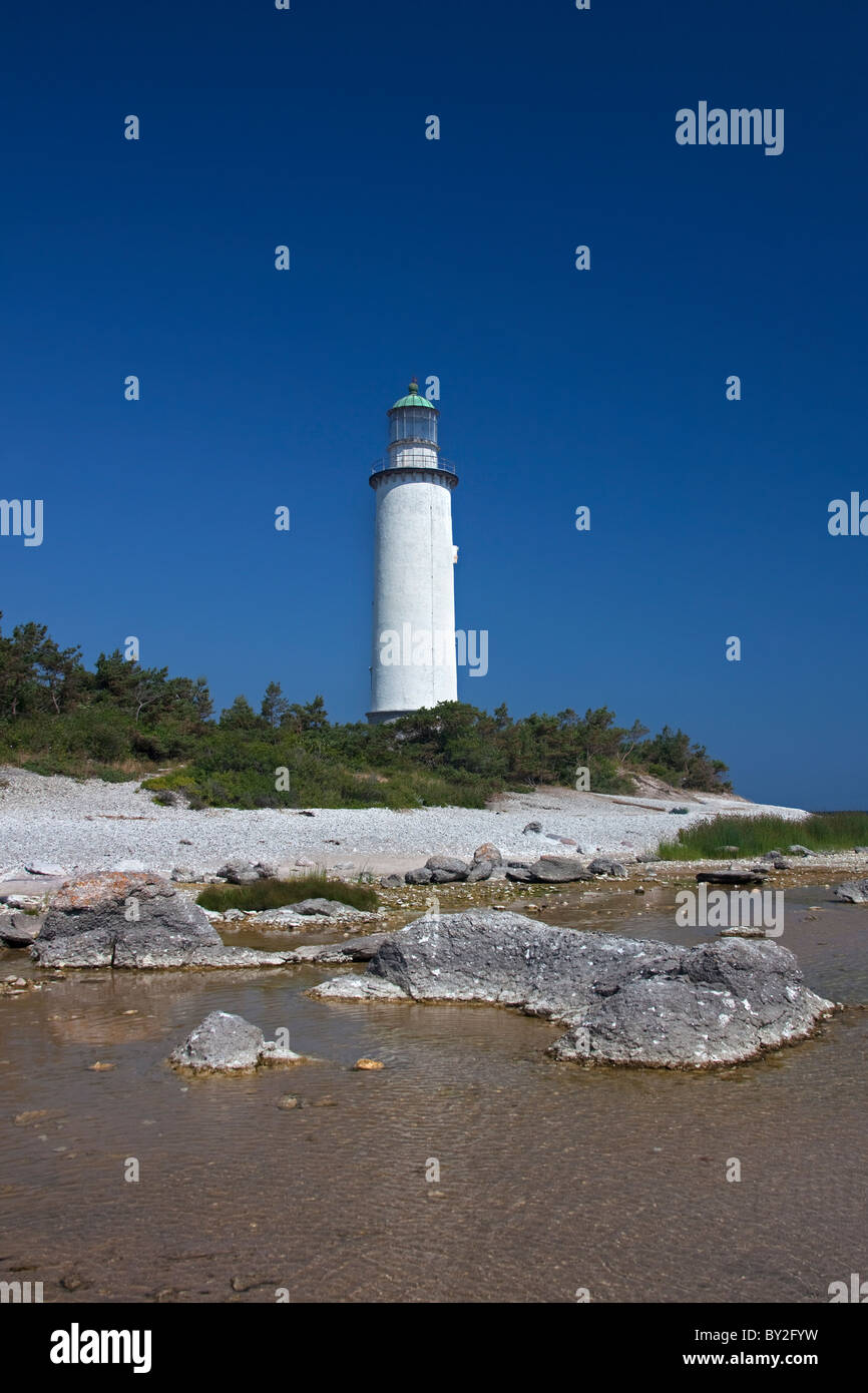 Fårö lighthouse on Fåroe island, Gotland, Sweden Stock Photo