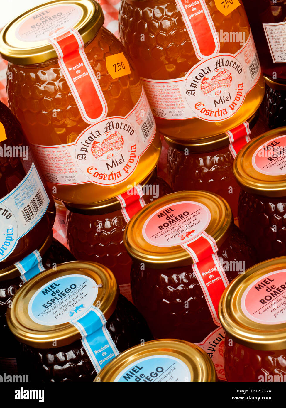 Jars of jams and preserves for sale in a market in Potes in the Picos