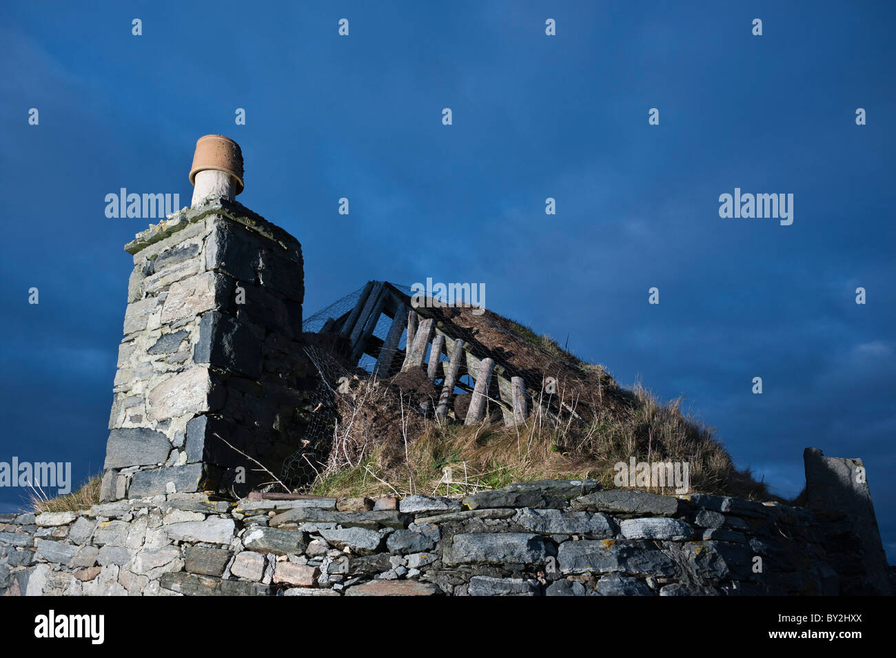 Ruins of derelict croft house, Berneray, Western Isles, Scotland Stock Photo