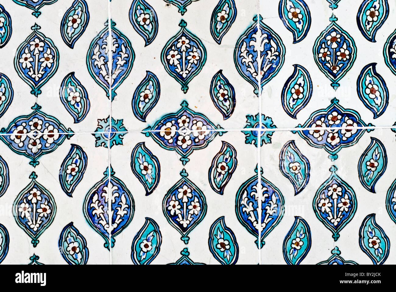 Ornate ceramic tiles lining the walls of the Audience Chamber (also known as the Chamber of Petitions) (in Turkish: Arz Odası). This served as the main throne room of the Topkapi Palace. Stock Photo