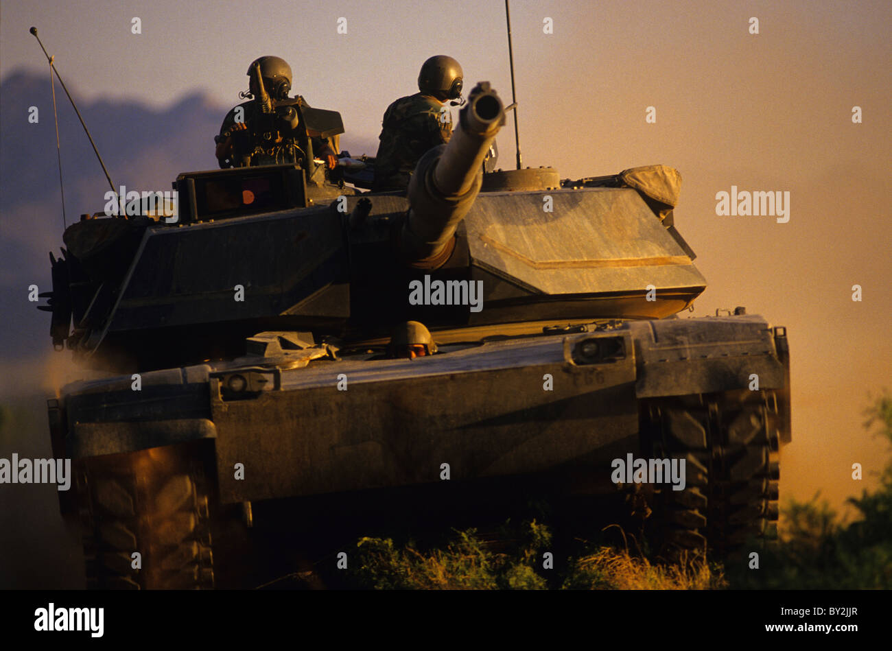 Army tank with three soldiers on training exercise in west Texas, Ft ...
