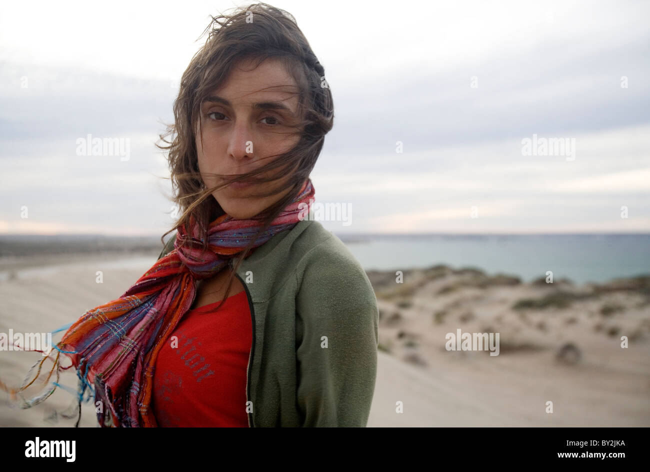 Portrait of Argentinean women at sand dunes. Stock Photo