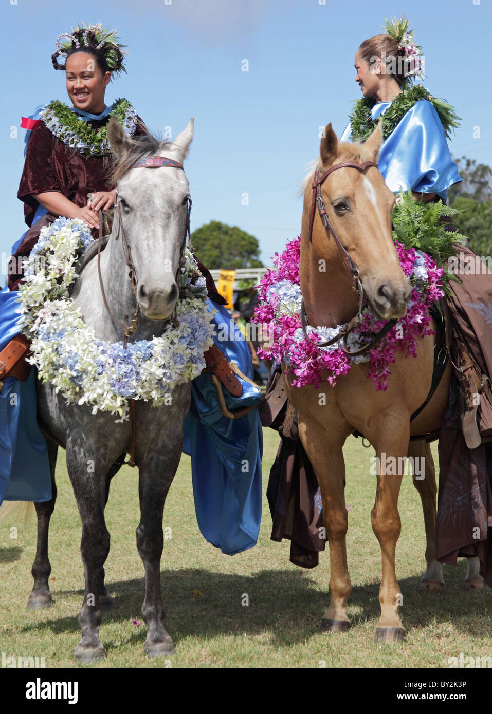 Riders await start of  the 35th  Waimea Paniolo Parade on the Big Island, part of the Hawaii Island Festivals: 30 Days of Aloha Stock Photo