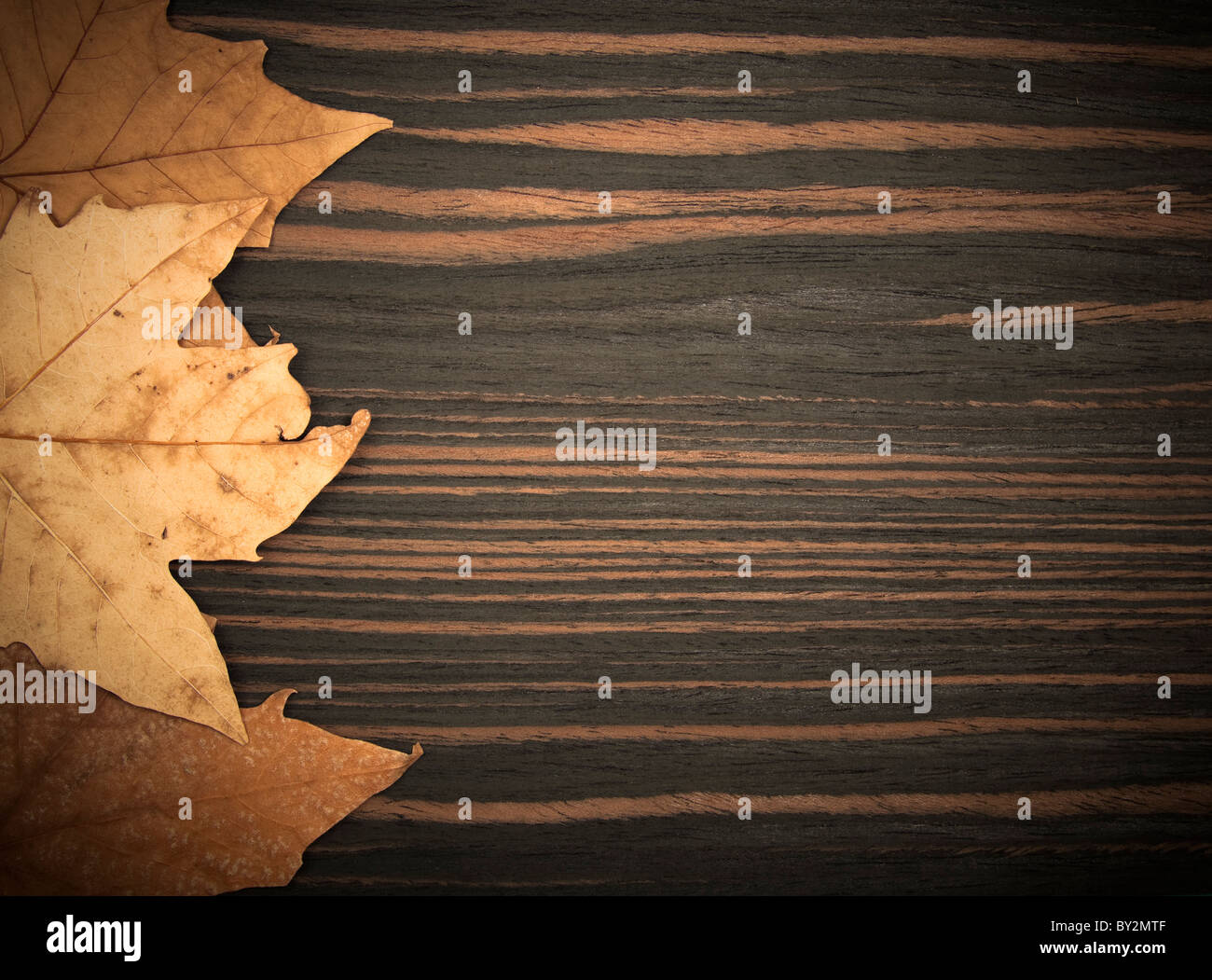 Wood background with autumn leaves Stock Photo - Alamy