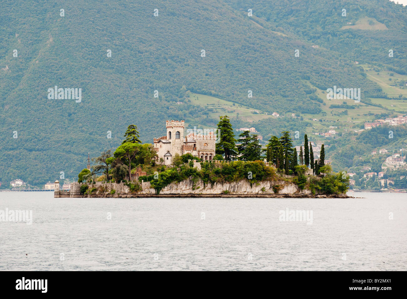 island with castle in the Italian lago d'iseo Stock Photo