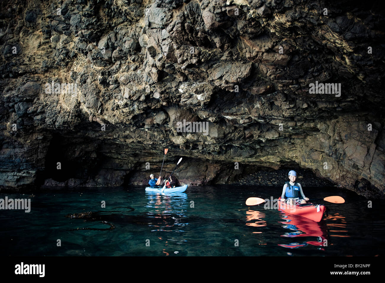 Exploring sea caves by kayak on Santa Cruz Island in the Channel