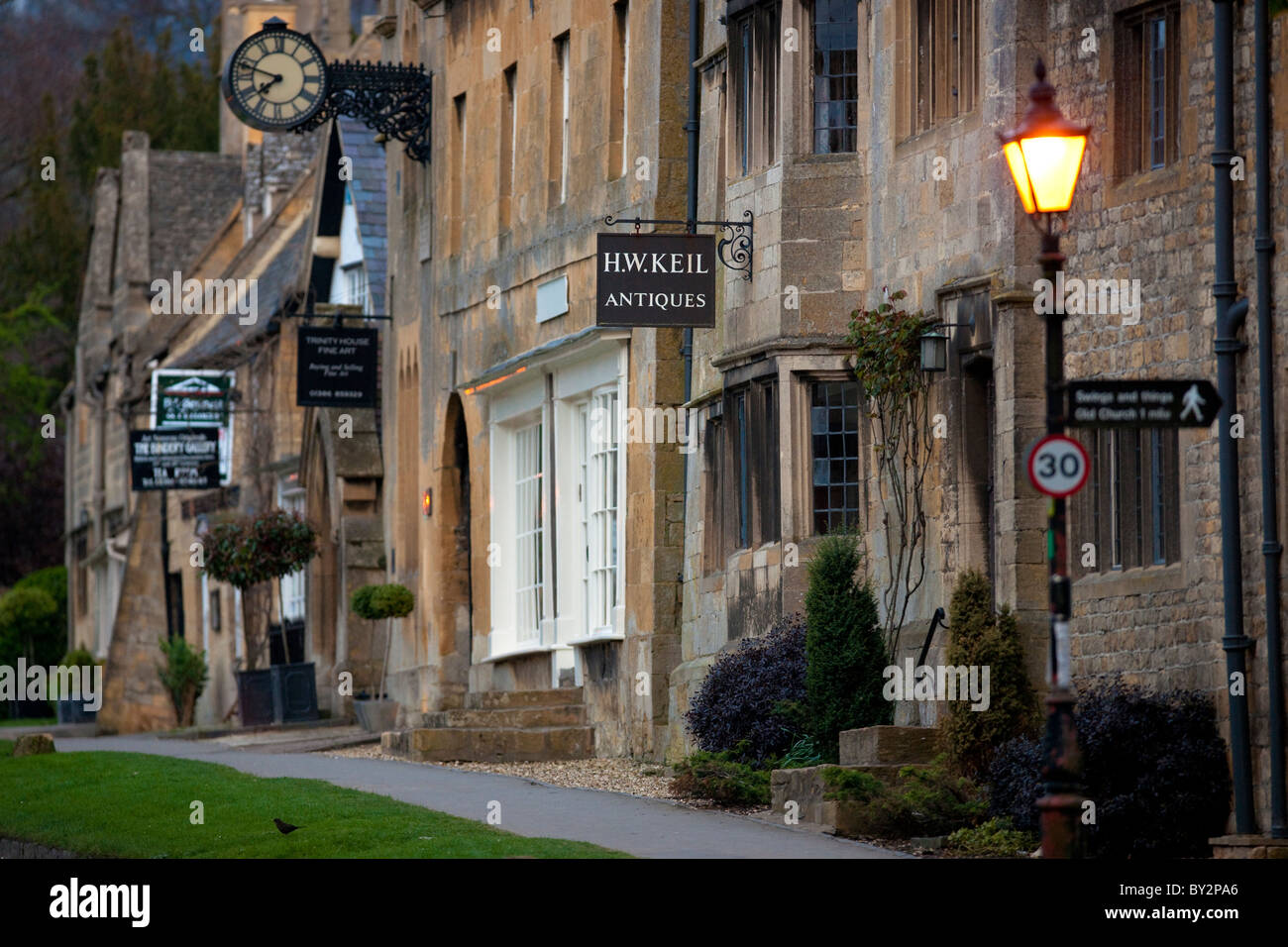 The main street of Boradway, England. Stock Photo