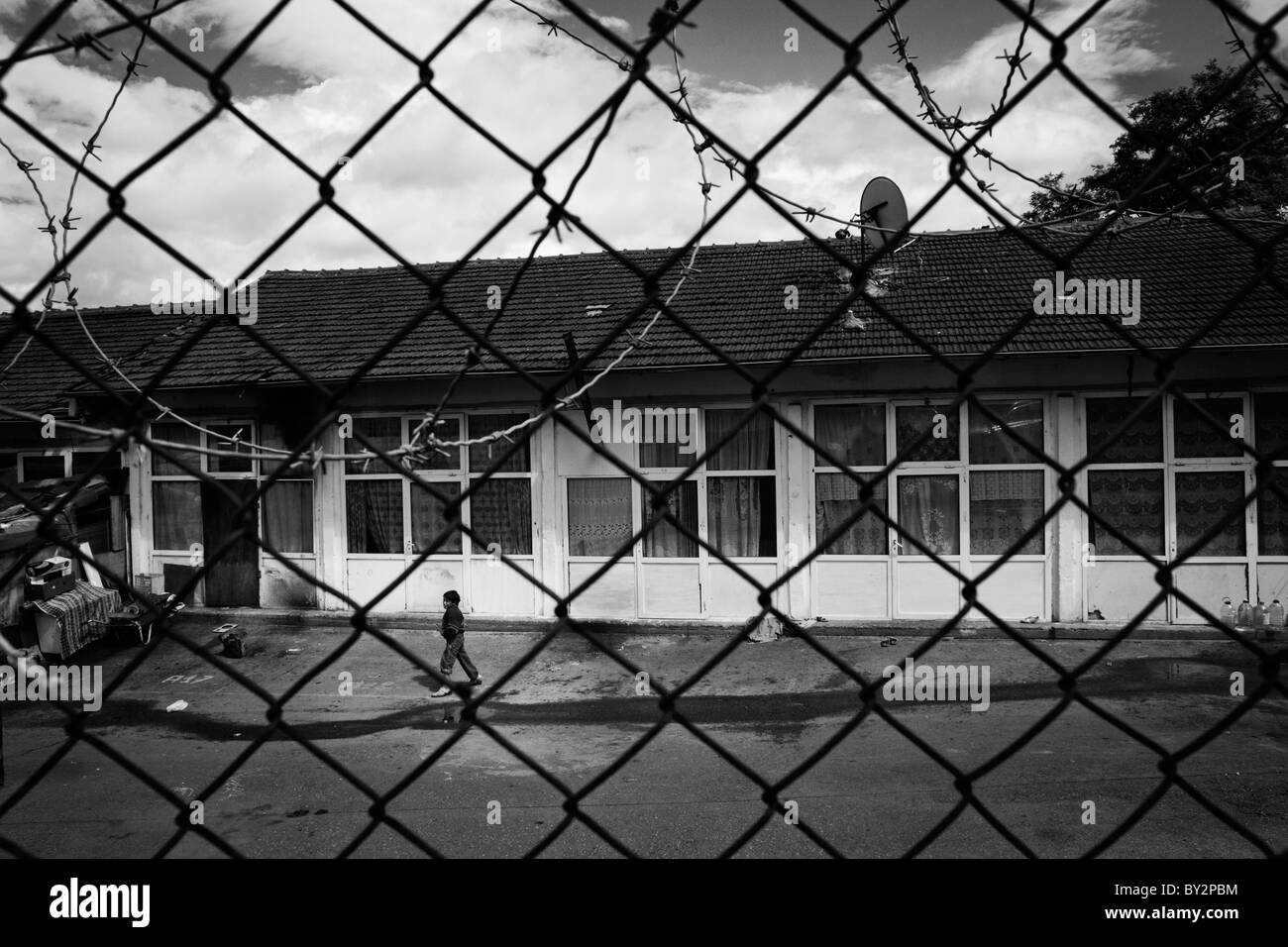 Daily life in 'Osterode' refugee camp:  The Trepca mines supplied lead, zinc and gold. When the company finished, it left a pois Stock Photo