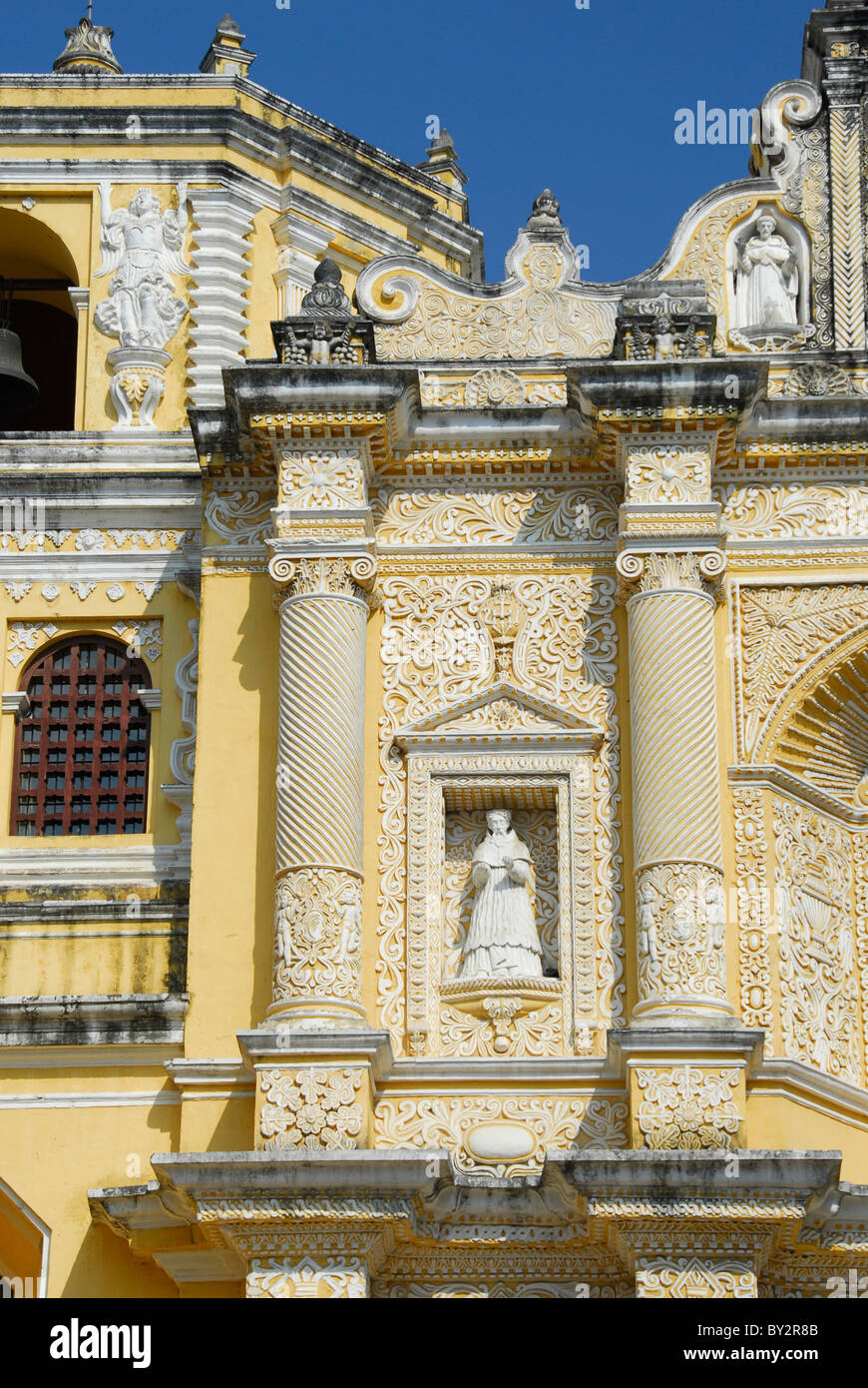 Part of facade of Nuestra Señora de La Merced Church Antigua, Sacatepequez Department, Guatemala, Central America Stock Photo