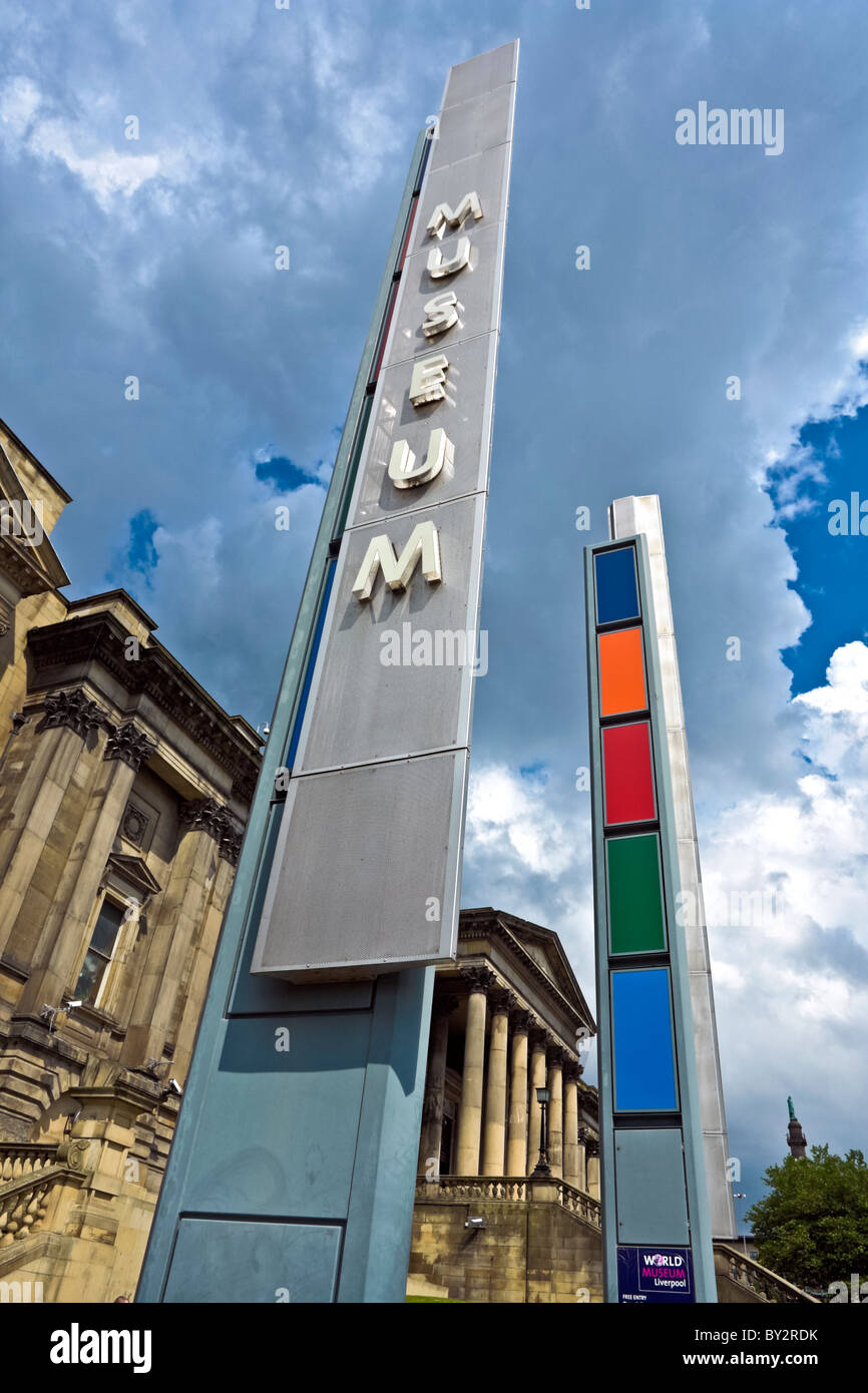 Signs outside Liverpool World Museum in William Brown Street Liverpool England Stock Photo